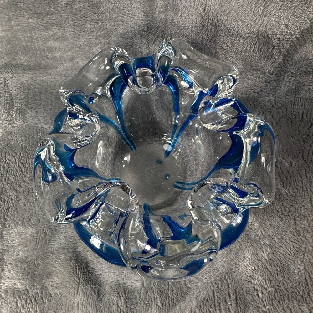 Vintage Murano Style Sommerso Art Glass Bowl Blue‎ Freeform Splash Dish Mid Cent - Picture 7 of 9
